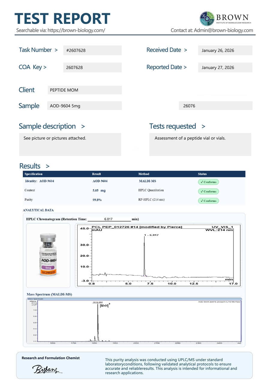AOD-9604 certificate of analysis