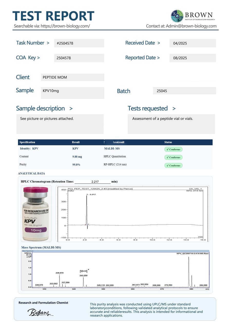  KPV certificate of analysis