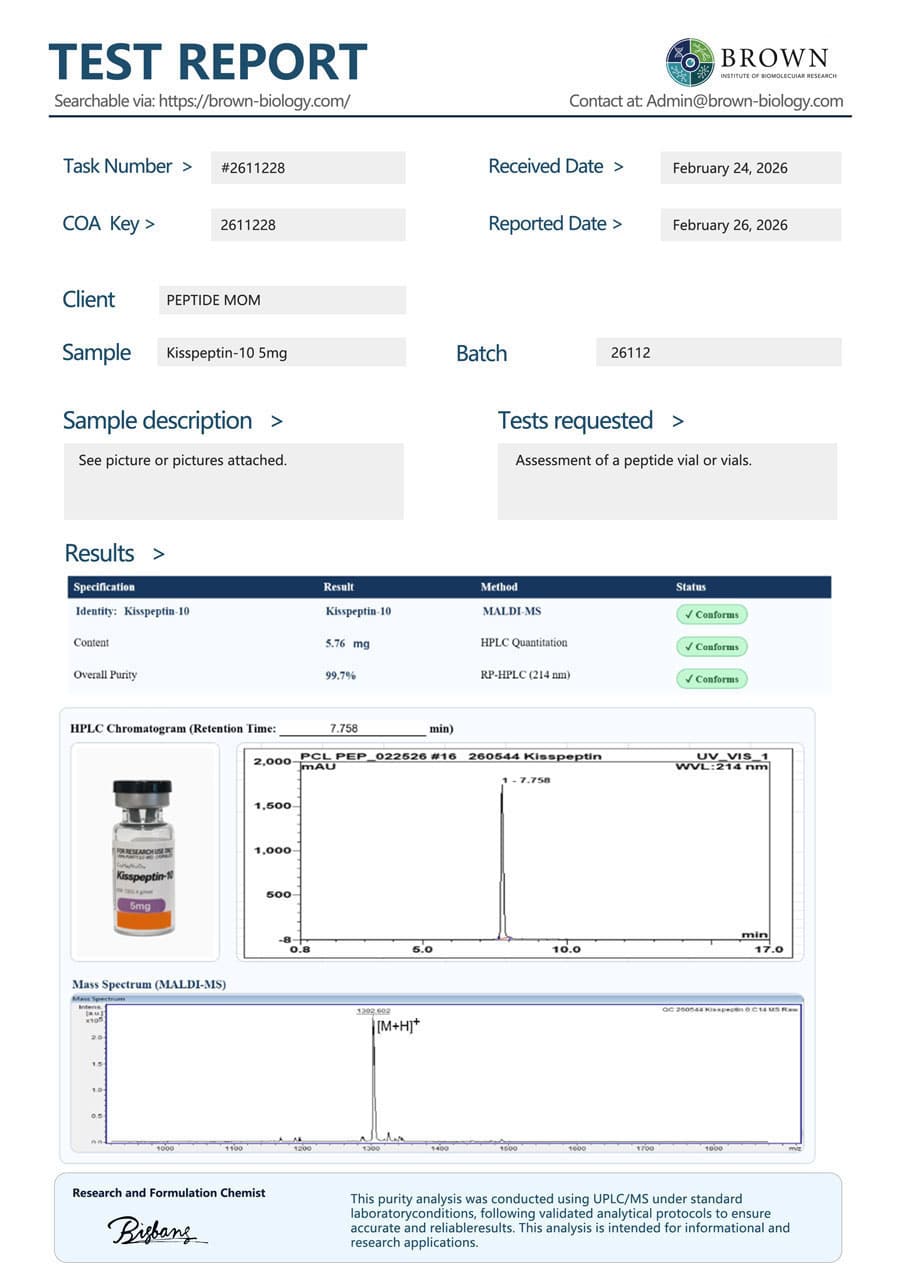 Kisspeptin-10 certificate of analysis