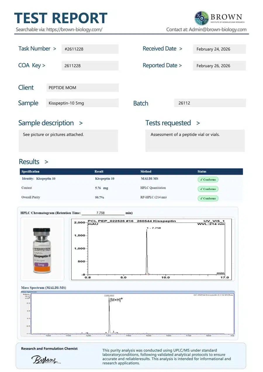 Kisspeptin-10 certificate of analysis
