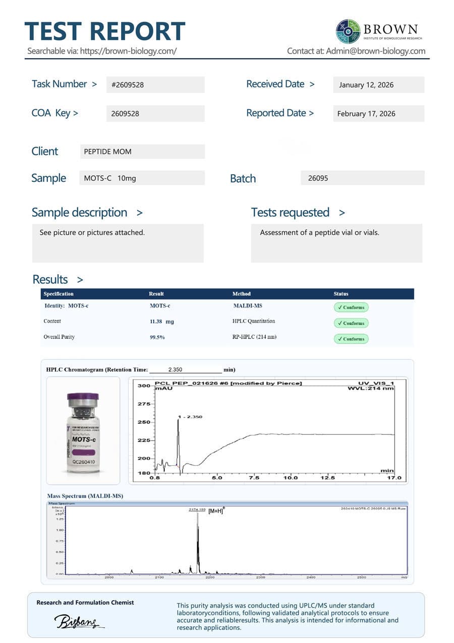 MOTS-C KPV certificate of analysis