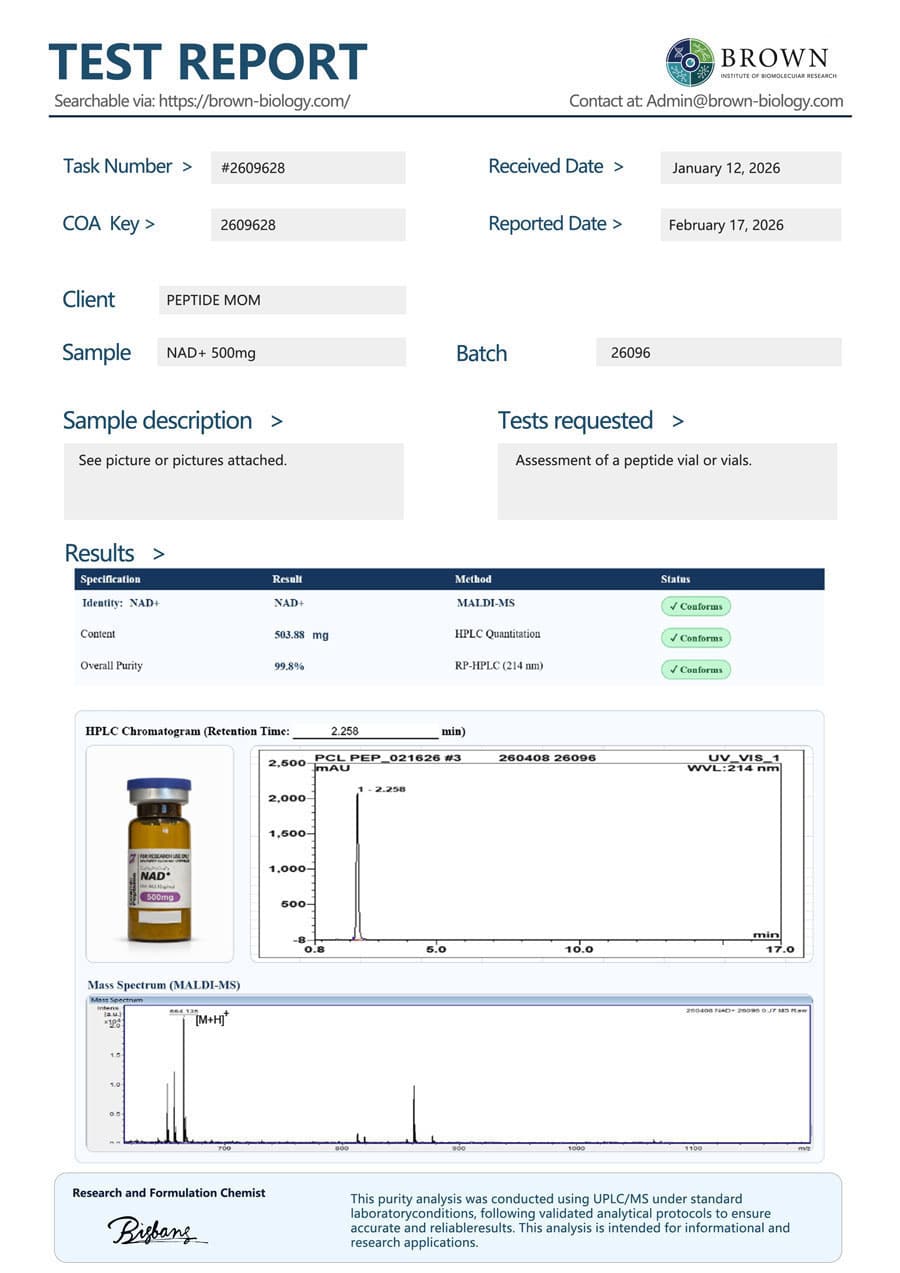 NAD+ certificate of analysis