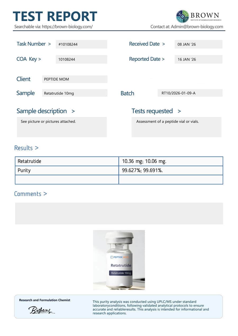 Retatrutide certificate of analysis