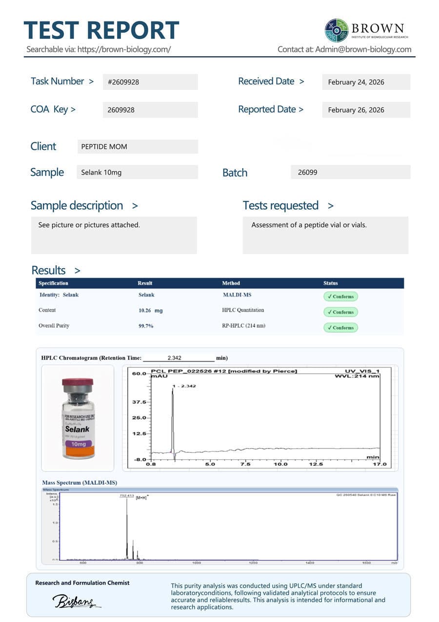 Selank certificate of analysis