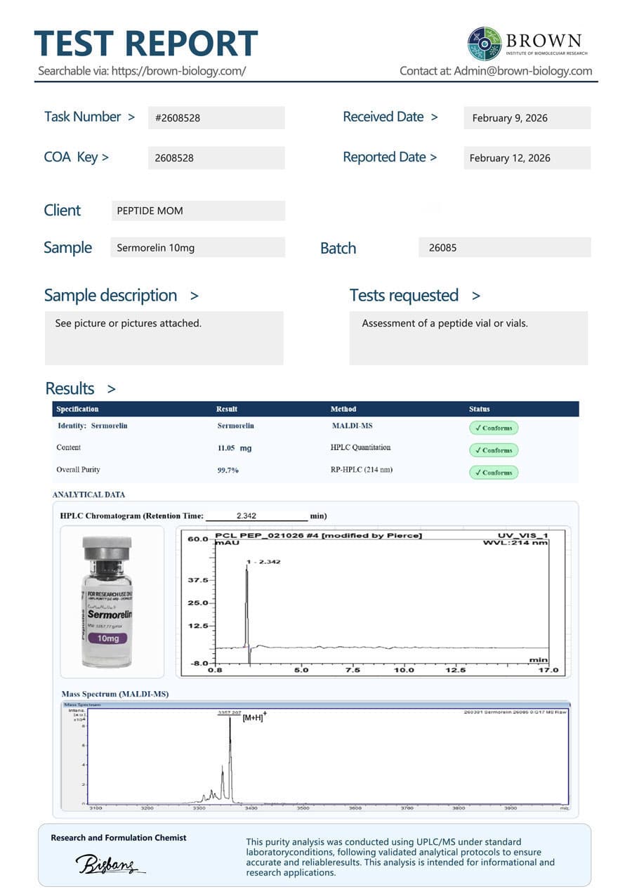 Sermorelin certificate of analysis
