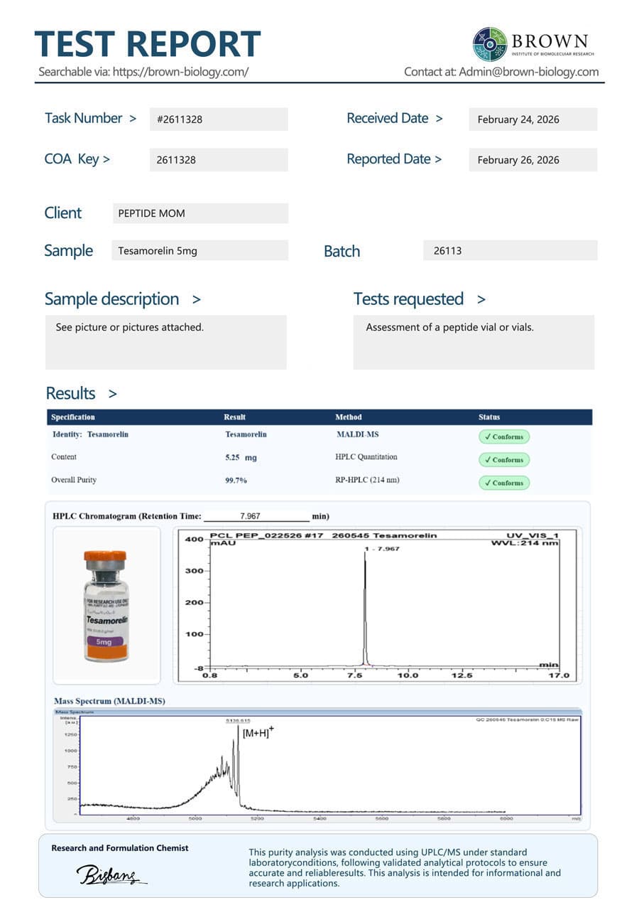 Tesamorelin certificate of analysis