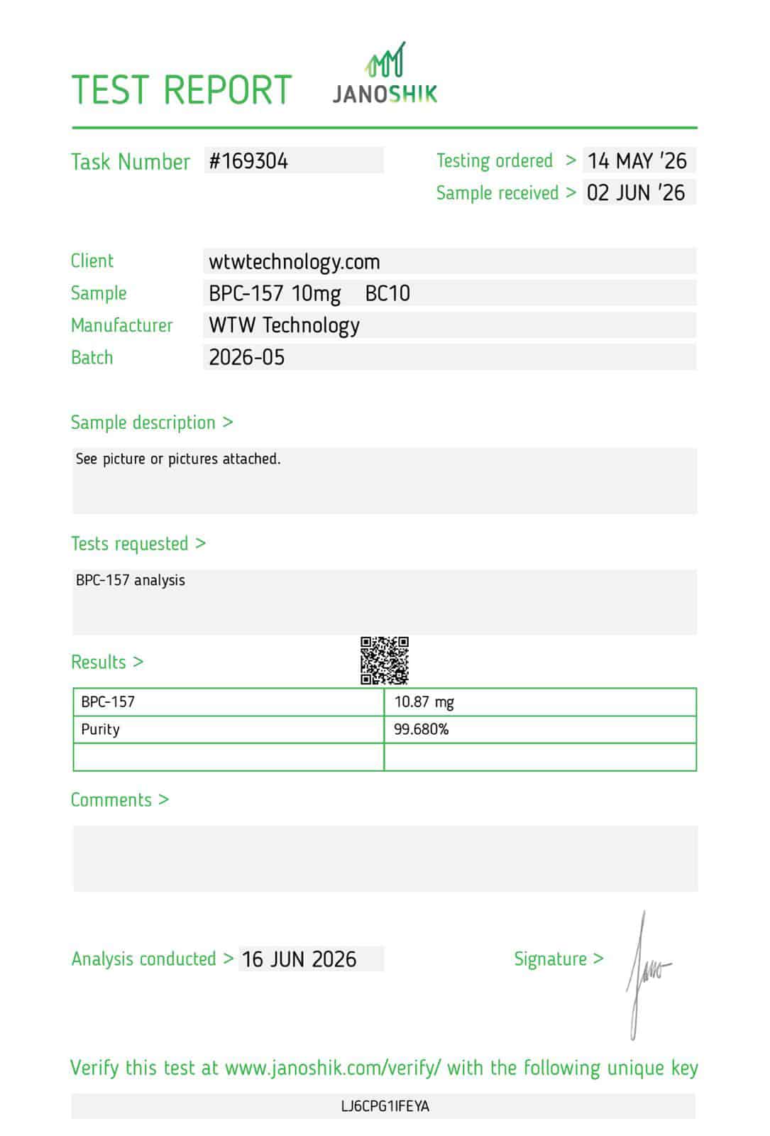 BPC 157 Coa Certificate